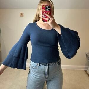 Jack by BB Dakota: Blue Knit Flare Sleeve Blouse